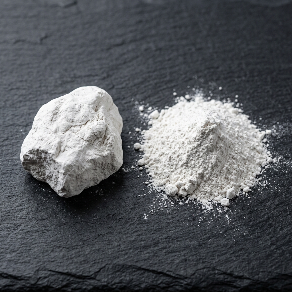 Processed bright white China Clay lumps