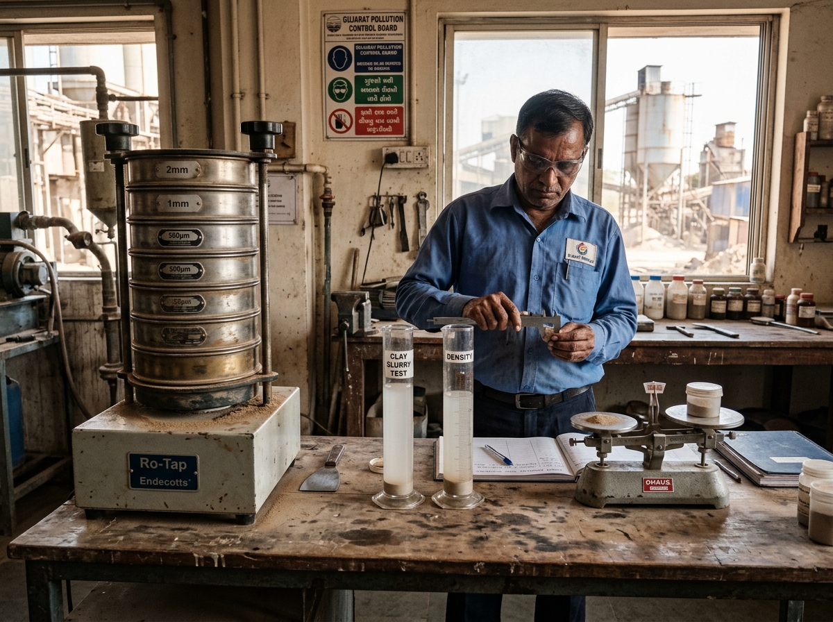 Traditional mechanical sieve shaker testing mineral grit sizes